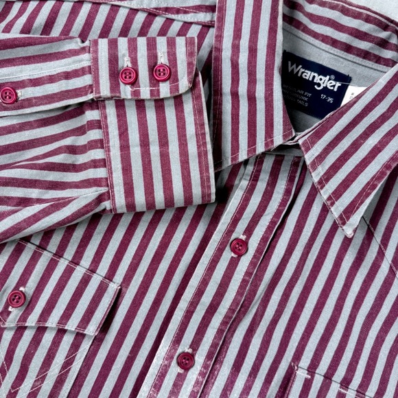 Wrangler Other - Vintage Wrangler Western Brushpopper Shirt Men 17-35 XL Purple Grey‎ Regular Fit
